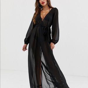 Naked Wardrobe Black Chiffon Beach Dress